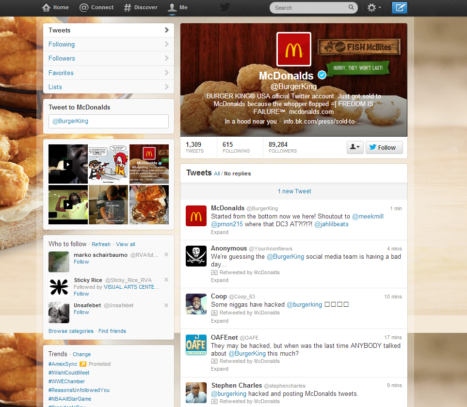 The defaced @BurgerKing Twitter profile.