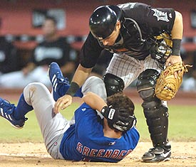 Greenberg after being hit by a pitch in 2005. Courtesy Miami Herald