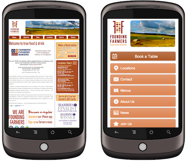 Side-by-side example of website on mobile (left) and mobile-optimized website (right)