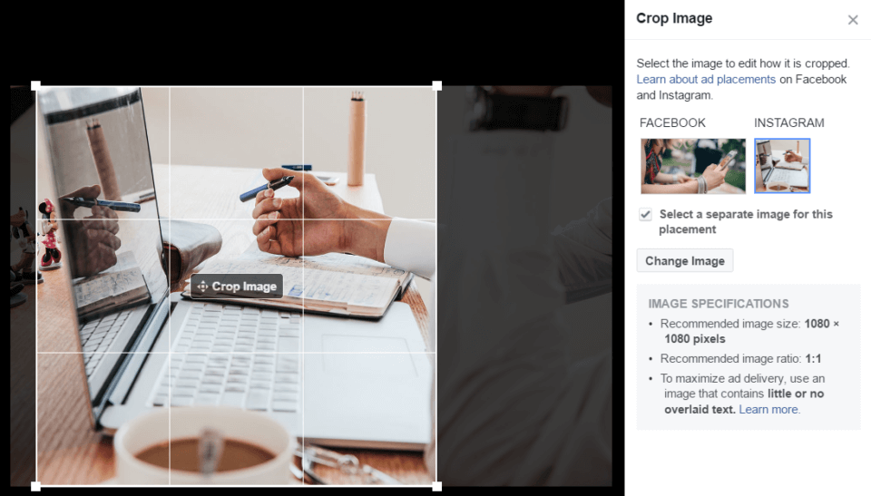 Facebook now allows cropping for Instagram ads