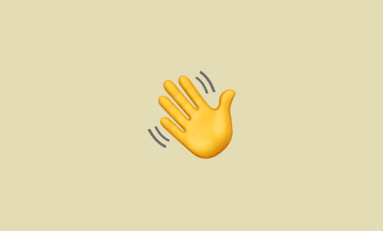 Yellow hand wave emoiji on tan background